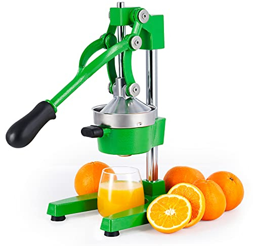 CO-Z Cast-Iron Manual Citrus Juicer Press, Heavy Duty Commercial Orange, Lemon, Lime & Pomegranate Squeezer, 6 kg Countertop Hand Juice Extractor with 304 SS Strainer for Home, Café & Bar, Green