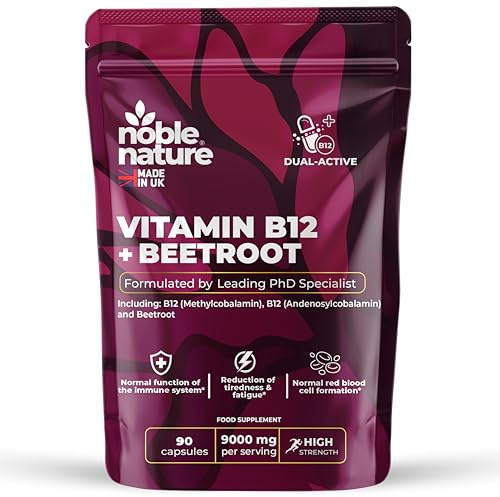 Beetroot & Vitamin B12 Complex – 9000mg Beetroot + 1000mcg Dual B12 (Methylcobalamin & Adenosylcobalamin) – Energy & Immune Support – 90 Capsules – UK Made (90)