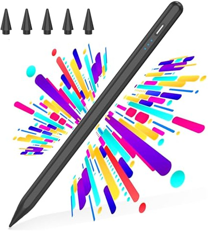 AMZBOSS Stylet pour Apple iPad 2018-2025, Pencil Charge Rapide, Reject de Paume, Détection d'inclinaison, Compatible iPad A16/10/9/8/7/6,Pro 11/12.9,Air 3/4/5/M2/M3,Mini 5/6 (Noir)