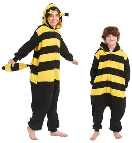 Udekit Pyjama avec Queue, Grenouillère Abeille, Combinaison, Peignoir, Déguisement Cosplay, Halloween Carnaval Fête pour Adultes, Taille M