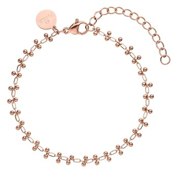 Purelei® Terra - Bracciale in filigrana con sfere di metallo lucido - Acciaio inossidabile placcato oro - regolabile 16-20 cm - oro/argento/oro rosa, Eine Grösse, Acciaio inossidabile, Agata