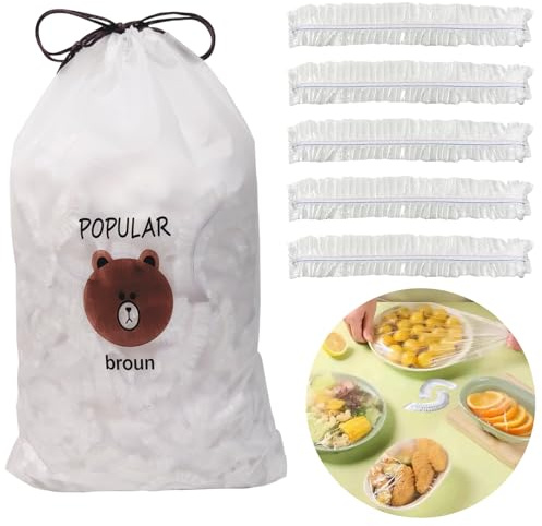 500 Pezzi Pellicola Alimentare con Elastico, Coperchi per Alimenti, Sacchetti Elastici Trasparenti, Coperchi per Ciotole, per Conservare il Cibo, Colorato