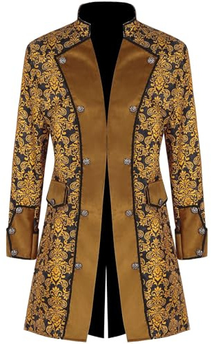 Generisch Veste de smoking victorien Jacquard Steampunk Frack pour homme Costume médiéval Manteau long Veste de costume Vampire Vêtements gothiques Cosplay Halloween LARP Fête Mariage Blazer, jaune, M