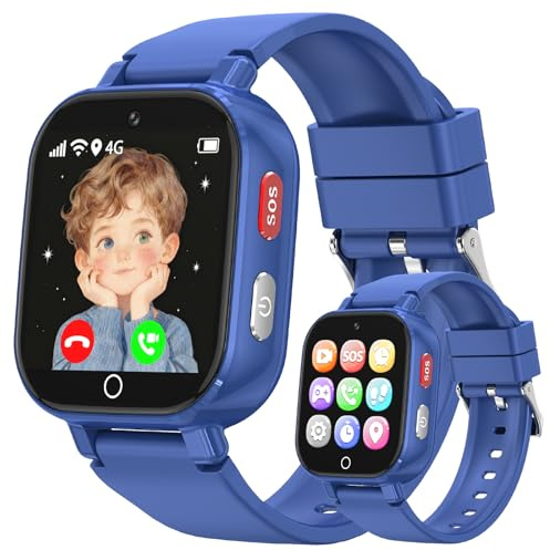 Reloj Inteligente Niño 4G Llamadas, Smartwatch Niños con GPS Telefono Videollamada SOS Chat de Voz Modo Clase Cámara Cronómetro Podómetro Calculadora, Reloj Infantil Niño Niña de 4 a 12 Años, Azul