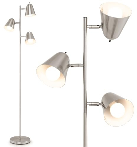 RELAX4LIFE Lampadaire 3 Spots, Lampadaire sur Pied avec 3 Spots Orientables, Lampe sur Pied avec 3 Ampoules LED, Interrupteurs Indépendants, Socle Lourd, E27, pour Salon Chambre Bureau (Argenté)