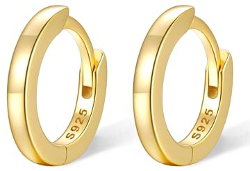 SILVERCUTE Pendientes de Aros Mujer Plata de Ley 925 12mm Chapado en Oro 14K