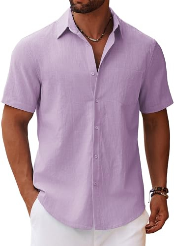 COOFANDY Skjorta Herr Kortärmad Lätt Sommarskjorta Herrskjorta Kortärmad S-4XL, lila, L