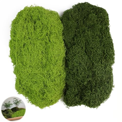 Hexizexi 100g Fake Moss Dark Green and Light Green Artificial Moss | Decorative Faux Moss for Arts and Crafts Planters Model Making Festivals DIY