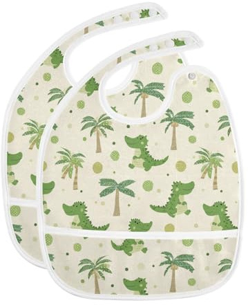 IHCVHQX Baby Feeding Bibs with Catcher Pocket Cute Alligators Palm Trees Toddler Sleeveless Teething Bib 5 Pack