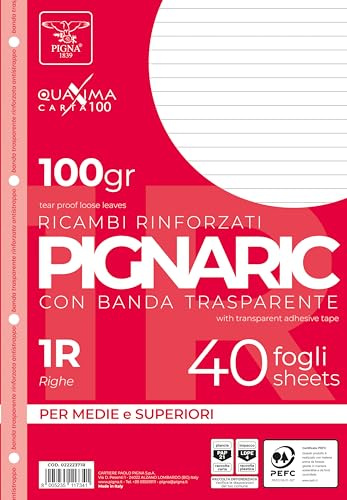 Pigna - Conf. 40 Ricambi A4,carta 100 gr,1R | con banda rinforzata salvabuchi