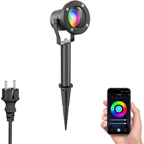 ledscom.de Trädgårdsstrålkastare med jordspik MIBU för utomhusbruk rostfritt stål, svart, inkl. Smart Home RGBW GU10 LED-lampa, 5.41W, 473lm