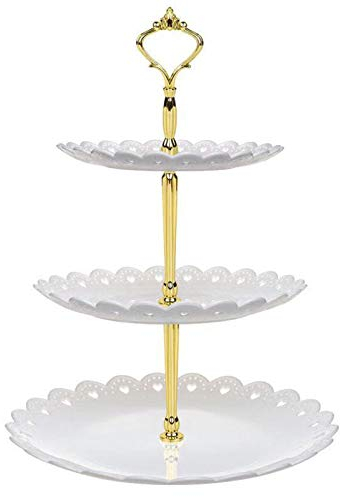 Wagoodter Alzata per dessert 3 livelli Alzata per cupcake Espositore per caramelle per frutta per la decorazione della festa del tè di compleanno di casa di nozze (Bianco)