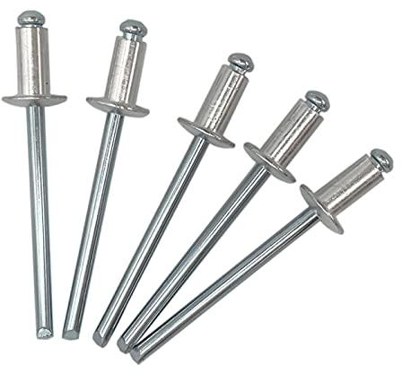 Confezione da 100 rivetti ciechi 4,0 x 8 mm, testa a cupola aperta, DIN 7337, rivetti in alluminio e mandrino in acciaio, rivetti pop (100, 4,0 x 8 mm)