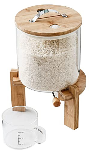 BOVDC Dispenser Cereali, Contenitori per Alimenti Salvaspazio con Misurino e Coperchio di Chiusura, 5/7.5L, Distributore di Riso di Grande Capacità per Dadi Di Fagioli Cereali, Articolo da Cucina