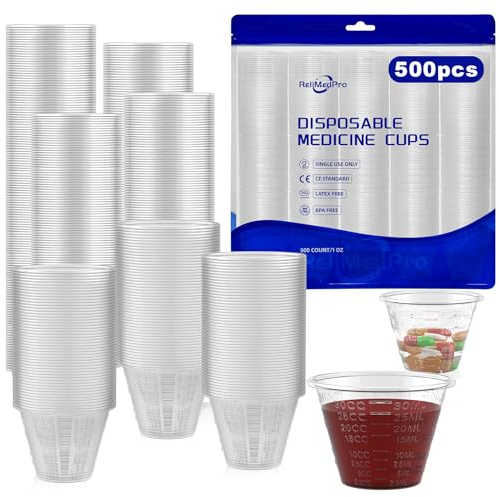 ReliMedPro Graduated Small Plastic Medicine Cups, Bulk Pack of 500, 1 OZ (30ml) Measuring Cups for Liquid Medication, Paint, epoxy, Pills and Resin (500)