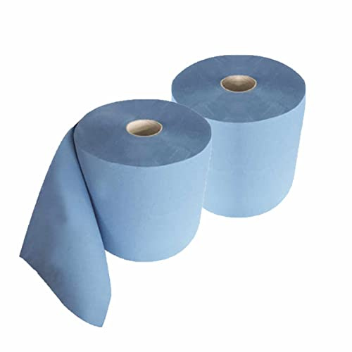 FEBLUE | Putzrolle blau 2-lagig [2 Rollen = 2.000 Blatt] 1000 Blatt/Rolle | 38x35cm | hochwertige und sehr saugfähige Putztuchrolle