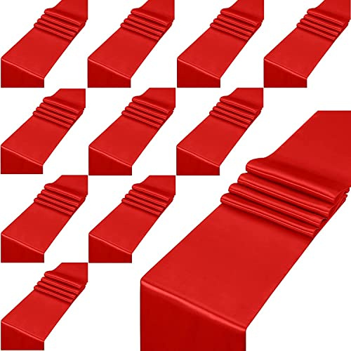 KAHEIGN 12 Piezas Camino de Mesa Satinado, 30CM x 275CM Rojo Camino de Mesa Largo de Seda Satinada para Decoración de Silla Mesa de Boda Banquete Graduaciones Cumpleaños Fiesta