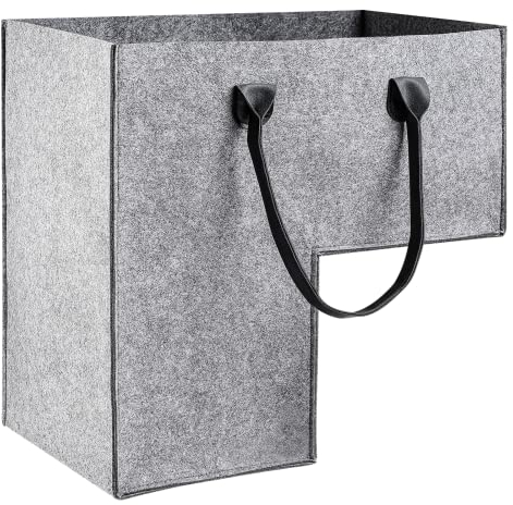 GEKMOR Foldable Felt Stair Basket for 16'' Stairs, Large Staircase Baskets With Faux Leather Handles, Stairlift Basket for Wooden Stairs, Storage, Organizer, Home Decor, Dark Gray