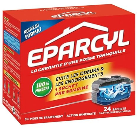 EPARCYL - Confezione da 24 sacchetti di attivatore biologico 860 G, per una tubazione sana e pulita, soluzione ecologica per WC e tubi, confezione da 3