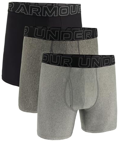Under Armour Men's 3-Pack Performance Tech Boxer Brief with 6 Inseam, Breathable, Moisture Wicking, Soft Touch, All-Day Comfort, Black/Dark Grey/Grey, L