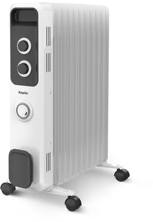KEPLIN 2.5KW Oil Filled Electric Radiator, Energy Saving with 11 Fins, Adjustable Temperature, Overheat Protection, Programable Thermostat, 3 Settings & On/Off Timer for Maximum Warmth - Home & Office