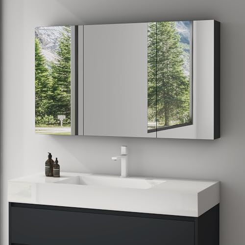 Mai & Mai Spiegelschrank mit 2 Spielgeltüren Badezimmerschrank Hängeschrank Badezimmerspiegel BxTxH 120x15x70 cm Anthrazit matt Spiegelschrank-02