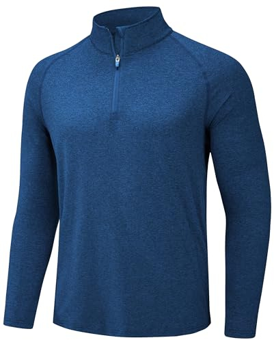 TACVASEN Men's 1/4 Zip UV Protection Long Sleeve Shirts Rash Guard UPF 50+ Running Tops with Stand-Up Collar, navy, M
