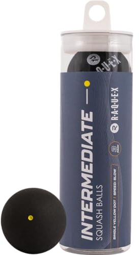 Raquex Squashbälle im 3er-Tube – 4 Geschwindigkeitsoptionen – Elite Doppelgelb, Intermediate Gelb, Rot Squashbälle Anfänger, Junge Spieler Blau. Von der WSF zugelassener Squashball