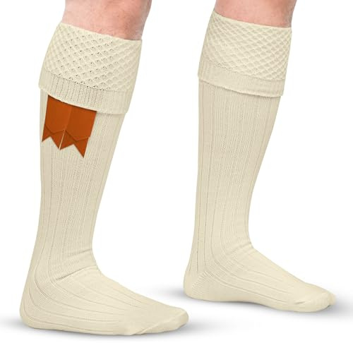 DSS KILTS-Kilt Hose, Tradional Scottish Kilt Scocks Wool Blend, Bubbled Design Kilt Socks for USA Shoe Sizes (Bubbled Pattern Socks, US, Alpha, X-Large, Regular, Regular, Off-White)