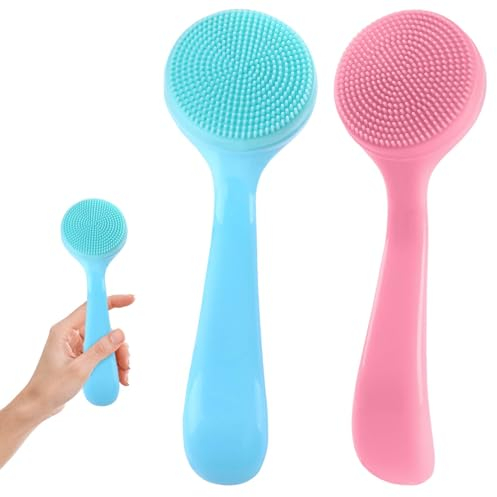 COMNICO Lot de 2 brosses de nettoyage pour le visage en silicone doux manuel, masseurs pour la peau, tampons nettoyants en profondeur pour exfoliation des résidus de maquillage (bleu et rose)
