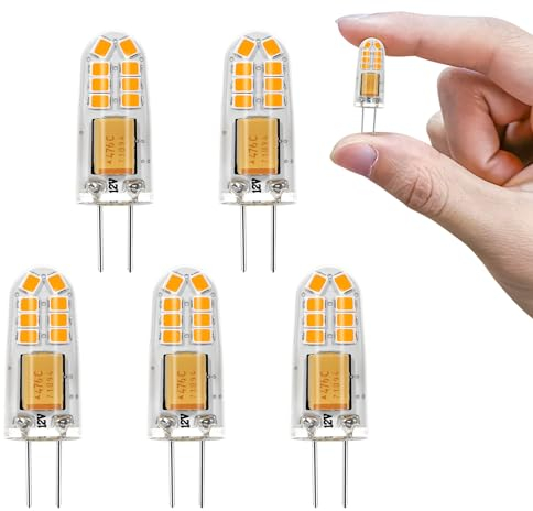 I-SHUNFA Pack de 5 bombillas LED G4 1.2W 140 lumen blanco cálido 3000K 12V Bombilla LED reemplazo g4 15w bombilla halógena para dormitorio, comedor, oficina
