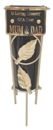 Mum & Dad - Memorial Metal Grave Vase With Gold Leaf - Black
