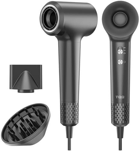 TQQ Hair Dryer with Diffuser, 200 Million Negative Ionic Hairdryer, 110, 000 RPM High Speed Brushless Motor Blow Dryer for 2min Fast Drying, 57dB Low Noise Travel Hairdryers for Women and Men