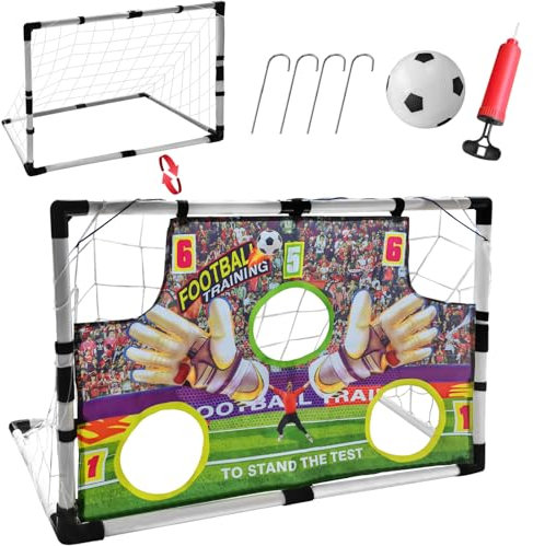 WwuHua Fussballtore für Garten, 2-in-1 Fussballtor, Fußball Geschenke für Jungs und Mädchen, Tragbarer Fussball Tor, Fussballtor Kinder Outdoor mit 4 Erdanker für Training und Freizeit
