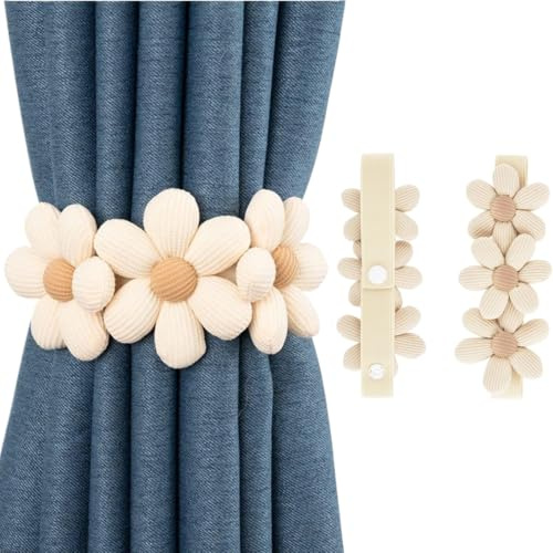 Fermatende, 2 Pezzi Fermatende Magnetici in Legno a Forma di Fiore Stile Shabby Chic, Accessori Tende e Tendine Decorazioni Finestre, Fermatende per Camera da Letto, Hotel
