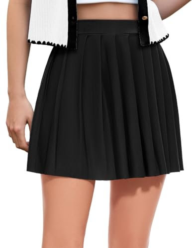 DRESSTELLS Plisseerock Damen Tennisrock Knielang Minirock Schwarz High Waist Faltenrock Gothic Rock Kurz Sommerrock Elegant Y2K Pleated Skirt Black M