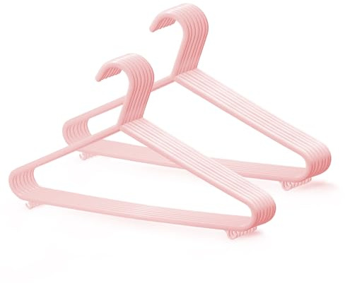 KEPLIN Adult Plastic Coat Hangers - 25pk, Strong Clothes Hangers for Clothes Rail & Closet, Clothing Hanger with Suit Pants Trouser Bar and Clips, Space Saving, 37.5 cm Wide (Blush Pink)