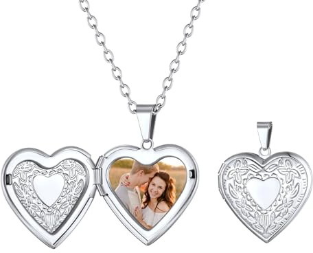 FindChic Personalized Heart Locket Necklace, Silver Pendant for Women with Photo Inside, Custom Memorial Jewelry Gift for Mom Wife Girlfriend Birthday with Gift Box