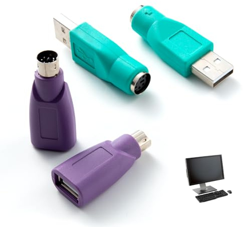 Uliwamowi 4 Piezas Conversor PS/2, Adaptador PS2 Macho a USB Hembra y Conector USB A Macho a Hembra, Conversor para Teclado y Ratón, Compatible con Ordenadores Portátiles y Sobremesa, Plug and Play