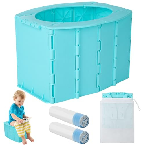 Yaunming Kindertoilette Faltbares Töpfchen Töpfchen für Unterwegs, Baby Töpfchen mit Aufbewahrungstasche + Reinigungsbeuteln, tragbare Kindertoilette für Innen- und Außenbereich (Camping & Auto)
