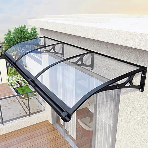 NKXASLS Exterior Window Awnings, Front Door Canopy with Large Sink, Polycarbonate Window Door Awning Canopies, with Aluminum Bracket, for UV, Rain, Snow Protection(Clear,60x180cm/23.6x70.8inch)