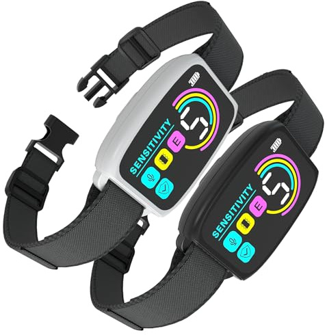 Meloive Collier Anti Aboiement Chien, Lot de 2, Détection Intelligente des Aboiements, 4 Modes Vibration/Choc Statique/Son, 8 Niveau d'intensité, Rechargeable pour Gros Petit Chiens