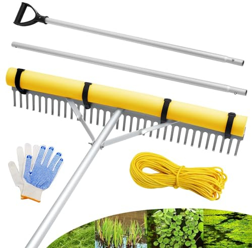 Rastrillo flotante con mango de extensión para eliminar malas hierbas y algas en lagos y paisajes