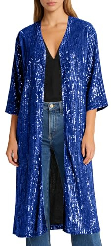 Chaqueta Lentejuelas Mujer Chaqueta Lentejuelas Brillo Cárdigan Manga Larga Fiesta Ropa Blusa Otoño 2#Azul XL