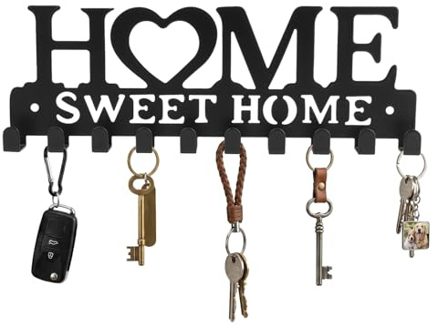 Key Holder for Wall, Sweet Home Key Hooks Wall Mounted Black Metal Key Hangers with 10 Hooks Heavy Duty Keys Hangers Racks for Home Hallway Kitchen Bedroom Bathroom Office Decorations F4-HOMEGG