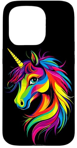 Licorne Coloré Arc-en-Ciel Cavalière Chevaux Équitation Coque pour iPhone 15 Pro