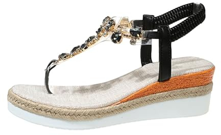 Genérico Sandalias Mujer, Sandalias Con Los Dedos De Los Pies En El Talón De La Mujer, Sandalias Con Tacón Cuña Y Dedos Separados, Transpirable Y Cómodo, Estilo Elegante Moderno Negro 42