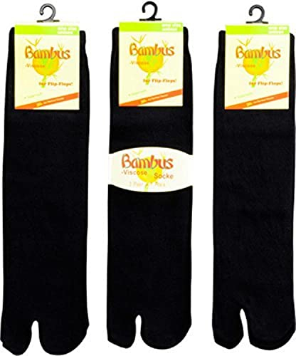 3 Paar Zwei-Zehen-Socken, Bambus-,Samurai-, Tabi-, Sandalen Socken mt ANTI-LOCH-GARANTIE (as3, numeric, numeric_35, numeric_44, regular, regular, Schwarz, 35-44)