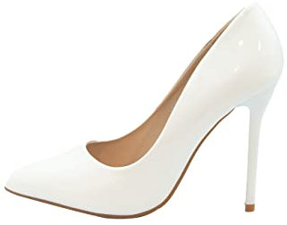 Womens High Heel Pointed Toe Pumps Smart Office Work Courts Shoes Ladies Pumps Party Prom Wedding Bridal Occasion Heeled Court Stiletto Heels Shoes Size White Patent