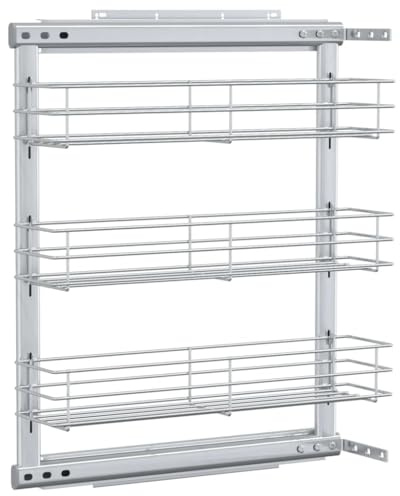 vidaXL 3-Tier Pull-out Kitchen Electroplated Wire Basket with Sliding Runners Kitchen Cupboard Larder Storage Basket with shelves Silver